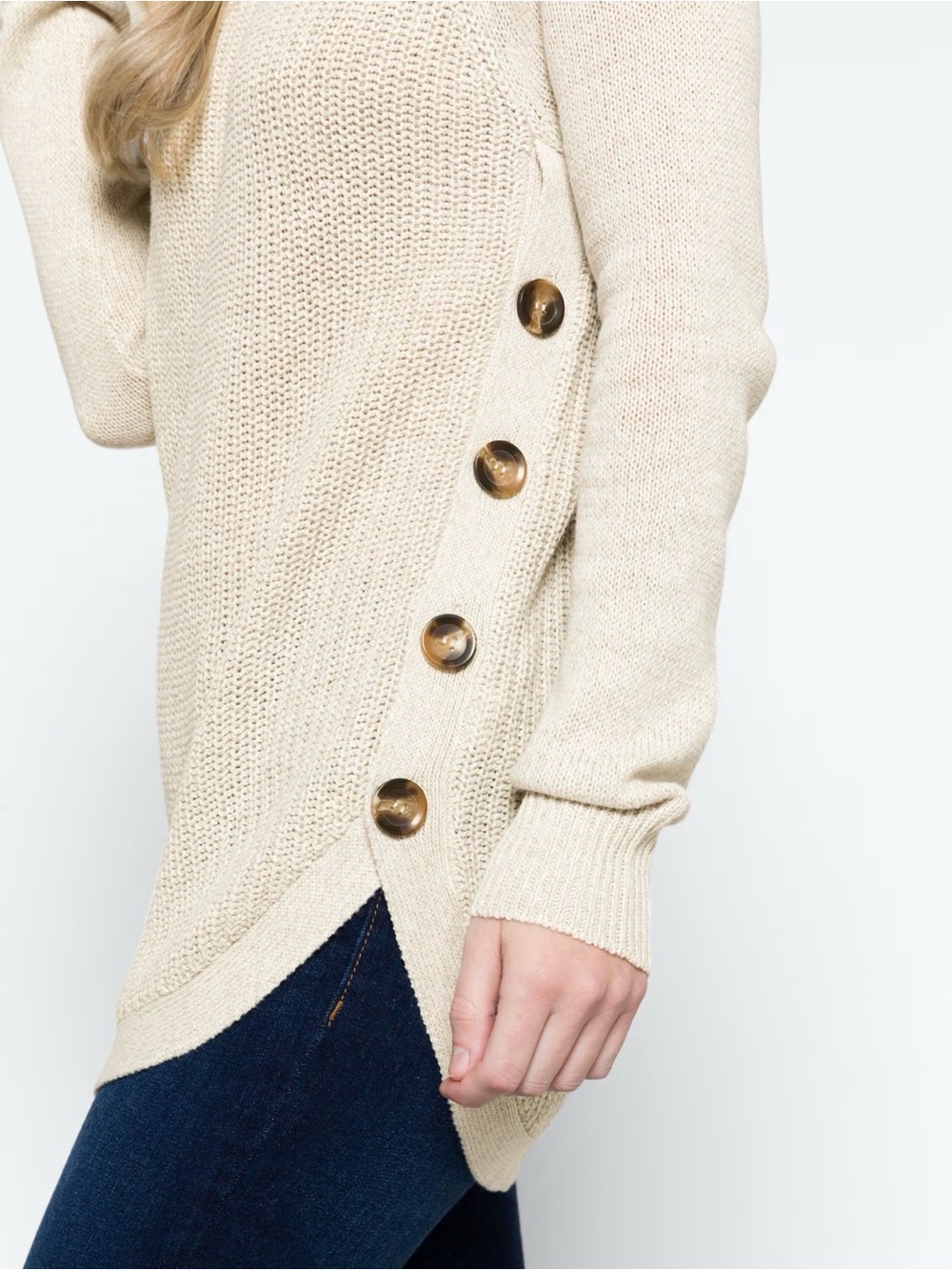 RD STYLE • ROWCA Side Button Cotton Blend Sweater • Small